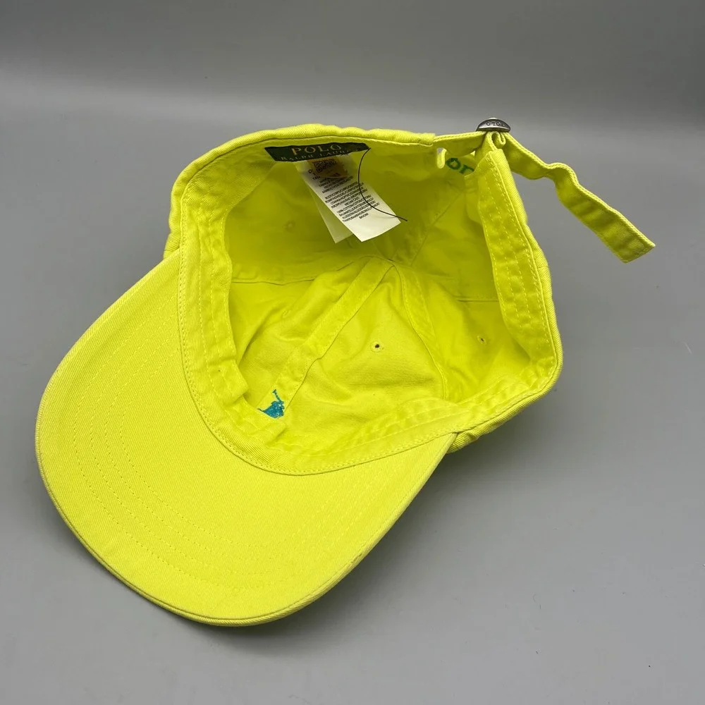 Polo Ralph Lauren Mens Yellow Neon Embroidered Blue Pony OS Preppy Baseball Cap